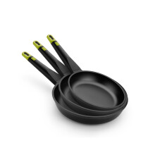 Bra Foodie Non-Stick Cast Aluminium Frying Pan Set of 3 - Black (18, 22 & 26cm). Small and Large Frying Pans for Induction Hob & Other Heat Sources.