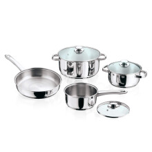 Vinod 7pc Stainless Steel Cookware Set (Frypan/Sauce Pan 2 Cooking Pots w/Glass Lid), Medium, Silver