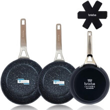 briebe Black Titanium Set of 3 Non-Stick Frying Pans Titanium Induction 18-20-24 cm, Forged Aluminum, PFOA-Free Coating, Professional Stainless Steel