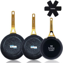 briebe Gold Titanium Set of 3 Non-Stick Frying Pans Titanium Induction 20-24-28 cm, Forged Aluminium Coating without PFOA, Professional Stainless