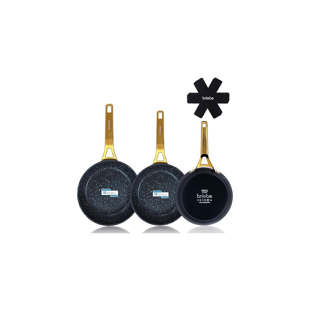 briebe Gold Titanium Set of 3 Non-Stick Frying Pans Titanium Induction 20-24-28 cm, Forged Aluminium Coating without PFOA, Professional Stainless-image-OPC-PG9DMSG-NEW