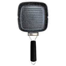 briebe Black Titanium Grill Stripe Rotisserie Induction, Non-stick Titanium, Frying Pan 20 x 20 cm Cast Aluminium without PFOA, Folding Handle,