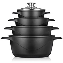 briebe 8 Piece Nonstick Induction Cookware Set, 1.2-6.0L Pots with Lids, ILAG GRANITEC PFOA Free, Includes Silicone Gloves, Oven Safe, MGK-12