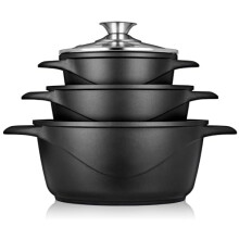 briebe 6 Piece Cast Aluminium Cookware Set, ILAG GRANITEC Non-Stick, 4.0L Capacity, Includes Lids & Silicone Gloves, Induction, Oven Safe