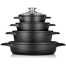briebe Induction Cookware Set 8 Pieces, Set of 4 Cast Aluminium Cookers, Non-Stick ILAG GRANITEC PFOA Free, Set of Pots and Lids Glass, Silicone