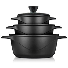 briebe Induction Cookware Set of 6 Pieces, Set of 3 Pots Cast Aluminium, Non-Stick ILAG GRANITEC PFOA Free, Set of Pots and Lids Glass, Silicone