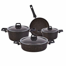 Karaca 7-Piece BlackGold Induction Cookware Set - Non-Stick Pots and Pans Set, 3 Biogranite Pots with 3 Glass Lids & 1 Granite Frying Pan, PFOA Free,