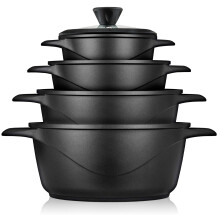 briebe Induction Cookware Set 8 Pieces, Set of 4 Cast Aluminium Cookers, Non-Stick ILAG GRANITEC PFOA Free, Set of Pots and Lids Glass, Silicone