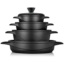 briebe Induction Cookware Set 8 Pieces, Set of 4 Cast Aluminium Cookers, Non-Stick ILAG GRANITEC PFOA Free, Set of Pots and Lids Glass, Silicone
