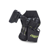 AWP Angled Drill Holster - Heavy-Duty Belt-Mounted Pouch, Water-Resistant 600D Polyester, Fits Most Drills, 3 Pockets, Black