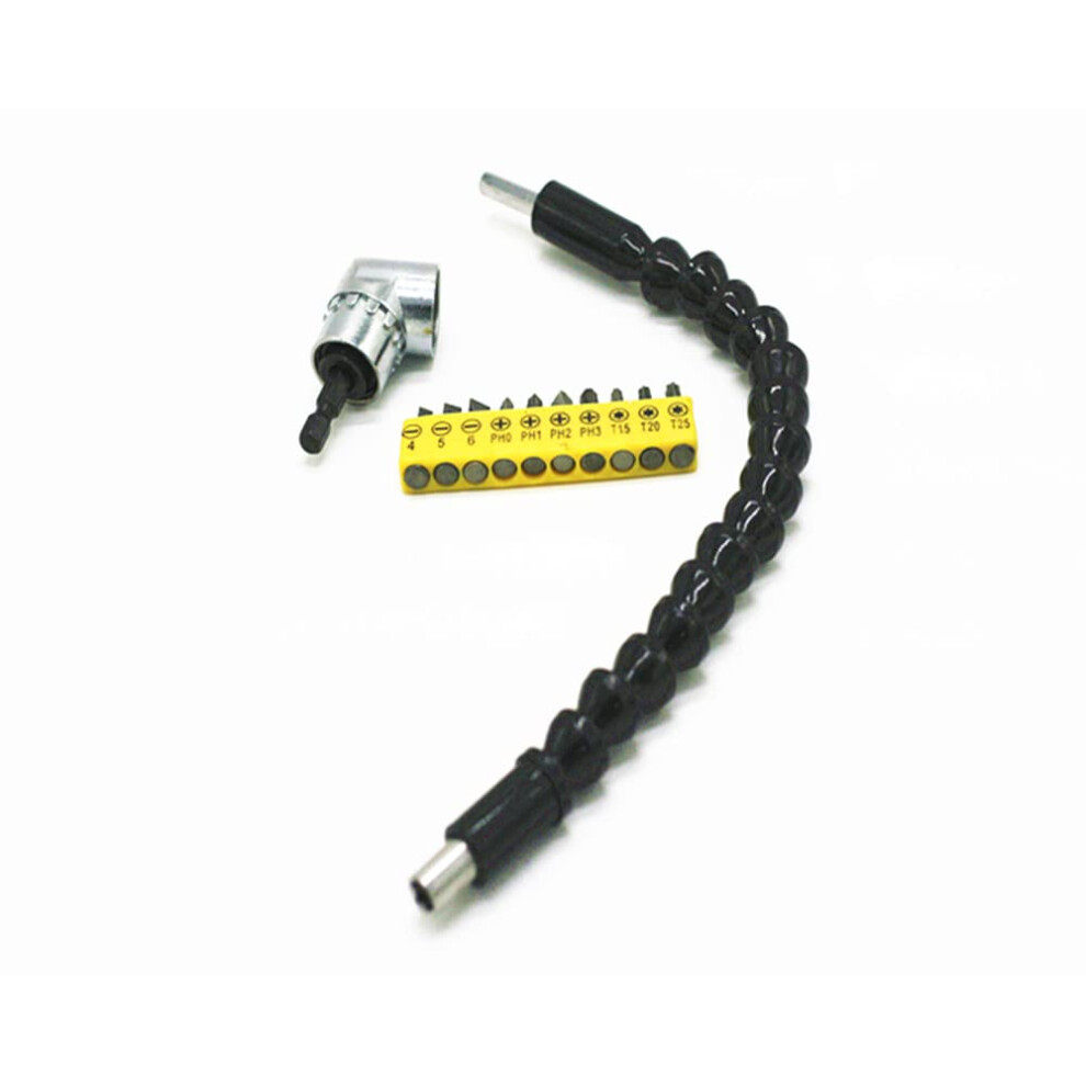 Flexible Drill Bit Extension Kits, Include 11.8 Inch Bendable Flexible Extension Bit, 10Pcs Screwdriver Bit Set And 105 Degree Right Angle Screwdriver 633183486684