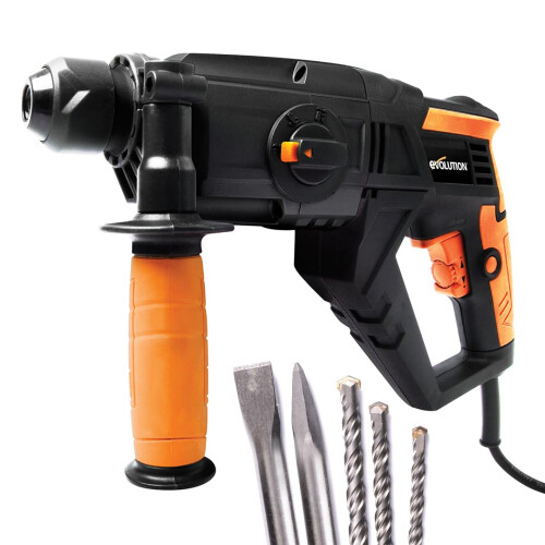Evolution Power Tools SDS4-800 Hammer Drill 4 Functions - Drill, Chisel, Rotation, Hammer, 5 x Attachments Included (230 V)