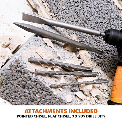 Evolution Power Tools SDS4-800 Hammer Drill 4 Functions - Drill, Chisel, Rotation, Hammer, 5 x Attachments Included (230 V) 1