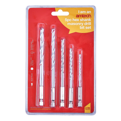 Amtech F1730 5 Piece hex Shank Masonry Drill bit Set 1