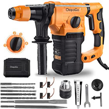 SDS-Plus 1500W Heavy Duty Rotary Hammer Drill 1-1/4 Inch 32MM, Safety Clutch 4 Functions with Vibration Control Including Grease, Chisels and Drill