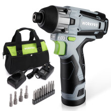 WORKPRO Cordless Impact Driver Kit, 1/4? Hex Electric Impact Drill/Driver Set with 12V 2.0Ah Lithium-ion Battery, 1 Hour Fast Charge, Variable Speed,