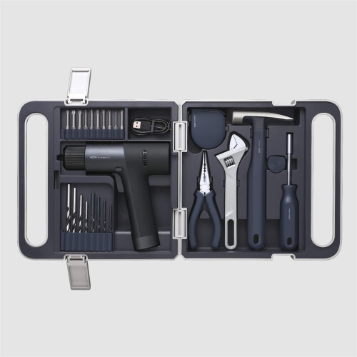 HOTO Brushless Drill Tool Kit, 12V Cordless Power Drill Tool Kit with LED Display, Includes Drill/10 Bits & 8 Drill Bits/Tape 1