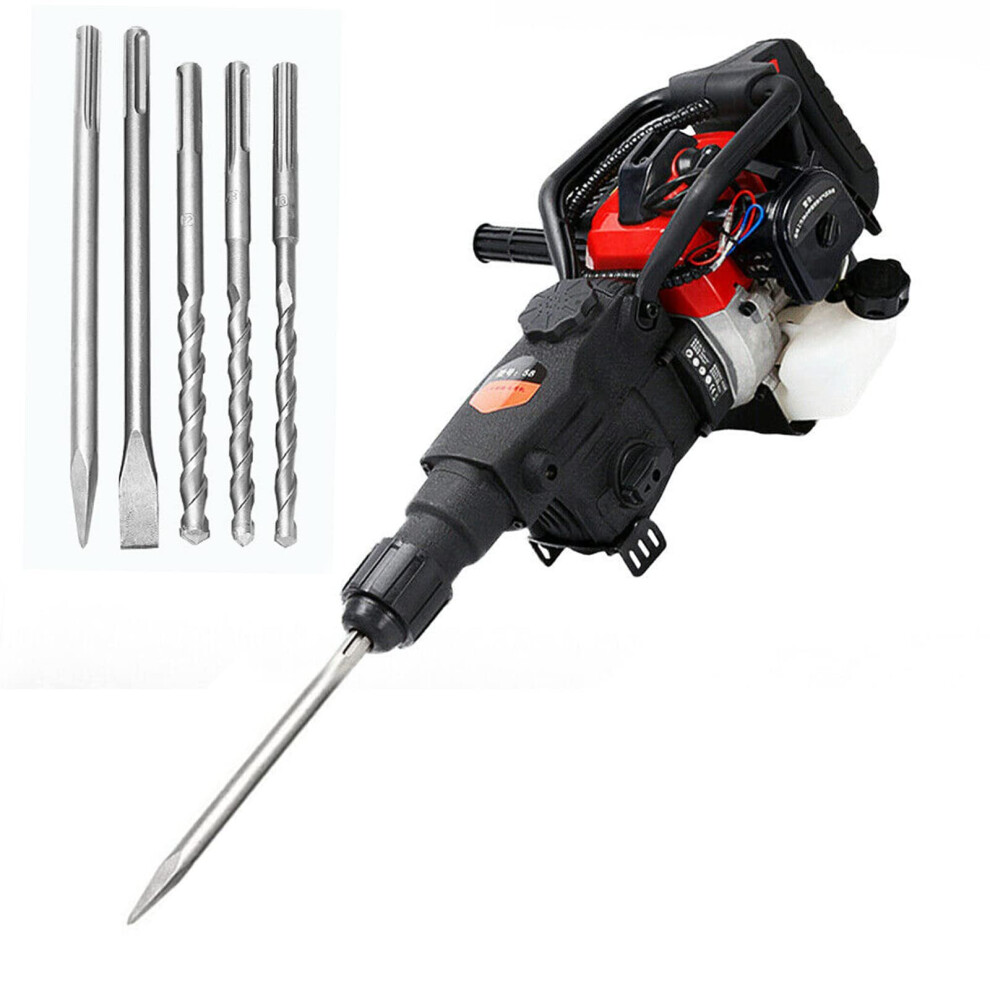 Petrol Demolition Hammer 1800W 30J Gasoline Concrete Breaker Post Driver Fende Knocker Jack Hammer With Pointed And Flat Chisel, 3X Drills 733835841653