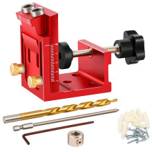 Pocket Hole Jig Kit,Metal Drilling Locator,Woodwork Guides Joint Angle Tool,Pocket Dowel Hole Jig with Depth Setting Collar and 2 Carbon Steel Drill