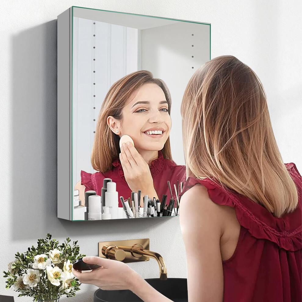 Ibathuk 450 X 600 Mm Illuminated Led Bathroom Mirror Cabinet With Shaver Socket Mc134