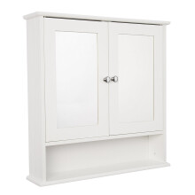 Croydex WC271122 Anderson Double Door Mirror White wooden Cabinet with Fixed Open Shelf and Hang N Lock Fitting System, 13x56x58 cm