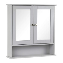 Taylor & Brown Double Door Mirrored Bathroom Cabinet Storage Cupboard Organiser Wall Mounted Mirror Cabinet with Adjustable Shelves, 56cm x 13cm x