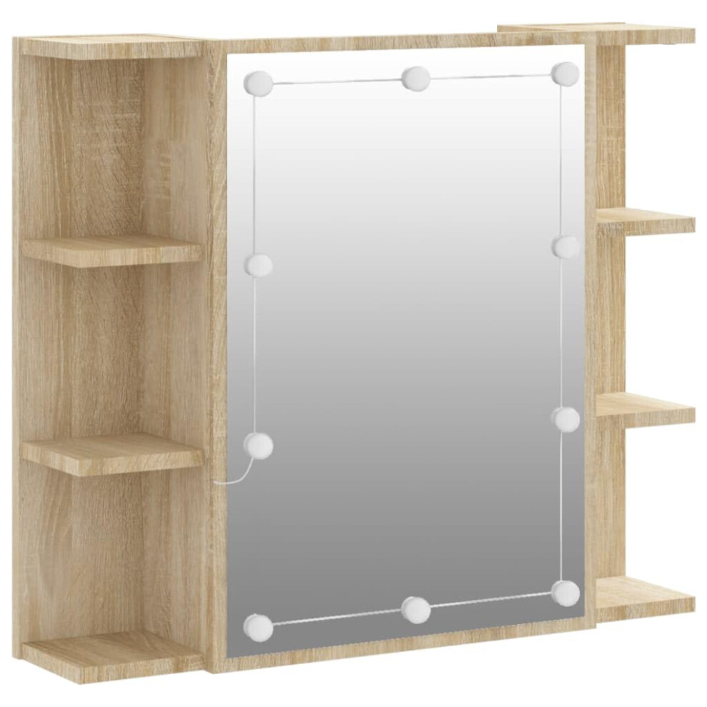 vidaXL Mirror Cabinet with LED Toilet Washroom Bathroom Furniture Wall-mounted Jewellery LED Storage Cabinet Wall Cosmetic Mirror Sonoma Oak