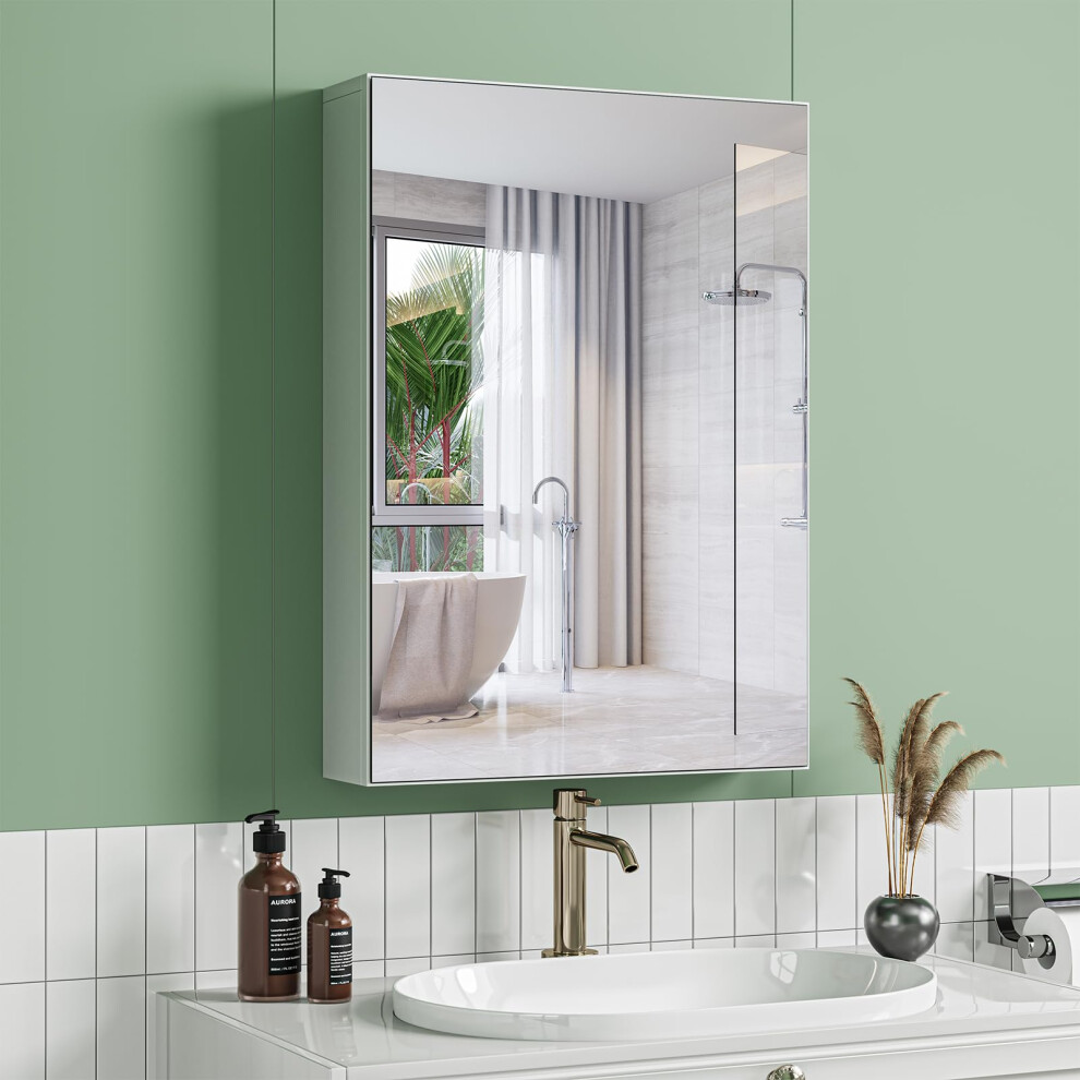 Dripex Single Door Bathroom Mirror Cabinet, Wall Mounted Storage Cupboard with Mirror, Cabinet with Adjustable Shelf, White (50 x 70 x 12 cm)