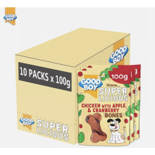 GOOD BOY SUPER LICIOUS CHICKEN W/ APPLE & CRANBERRY BONES DOG TREATS CASE OF 10