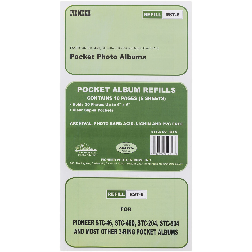 Pioneer RST6 4x6 Photo Album Refill Pages