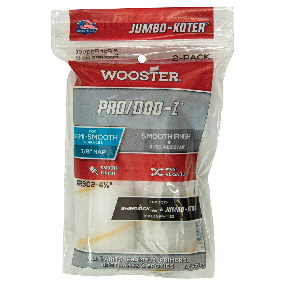 Wooster Brush Rr302-4 1/2 Rr302-4-1/2 Jumbo-Koter Pro/Doo-Z Roller 3/8-Inch Nap 2-Pack 4-1/2-Inch 4.5 Inch 071497143969