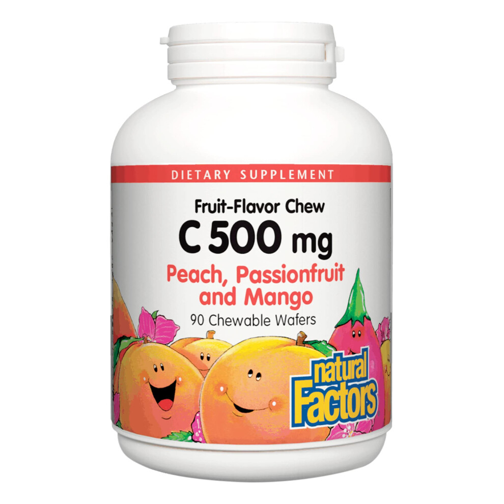 Natural Factors Peach Kids Chewable Vitamin C 500 Mg Supports Immune Health Bones Teeth And Gums Passionfruit And Mango 90 Wafers