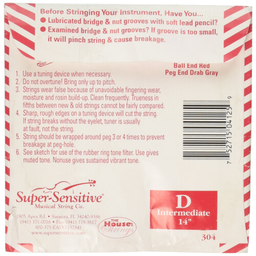 Super Sensitive Red Label Viola D String 14"""" Posredni 2