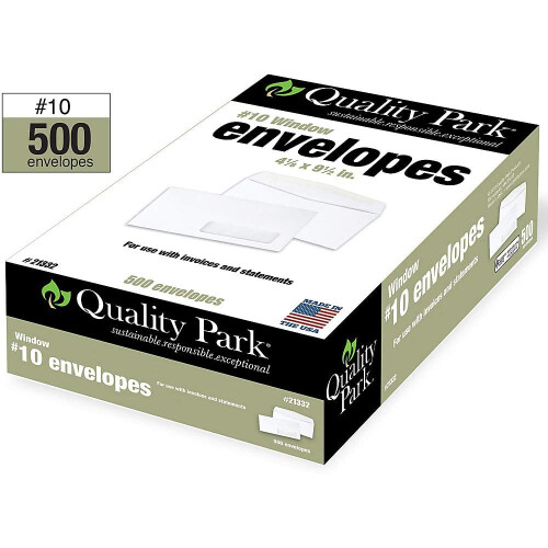 Quality Park Δεξιά Παράθυρα Φάκελοι, #10, 24lb, Κολλητοί, Λευκοί, 500/Κουτί (QUA21332) 1