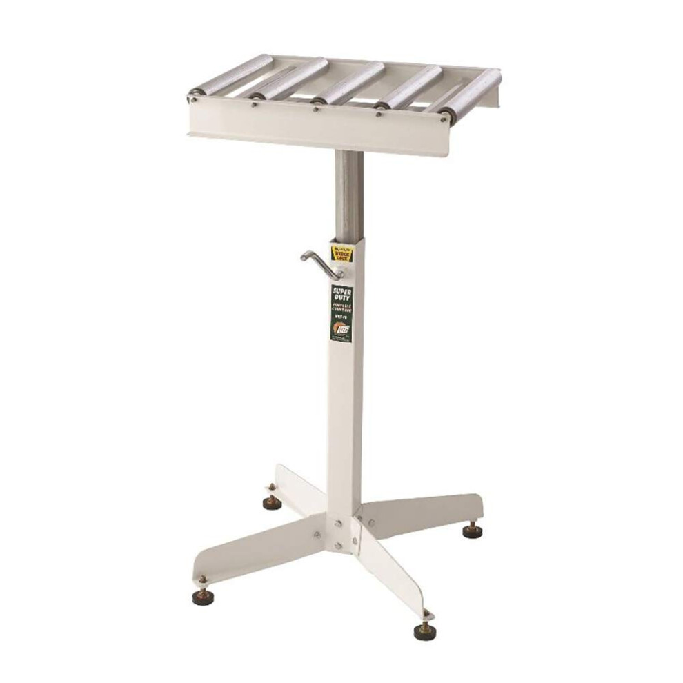 Adjustable Roller Table Stand HTC HRT10 Super Duty Conveyor Feed Stand With 5 Ball Bearing Rollers   White