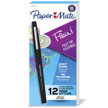 Paper Mate Flair Point-Guard Porous Point Pens 12 Black Pens.