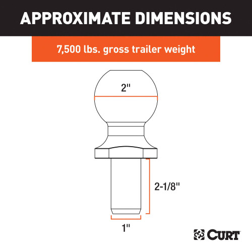 Curt 40037 Chrome Trailer Hitch Ball 7 500 lbs de 2 polegadas de di   metro 1 x 2-1/8 polegadas haste 1