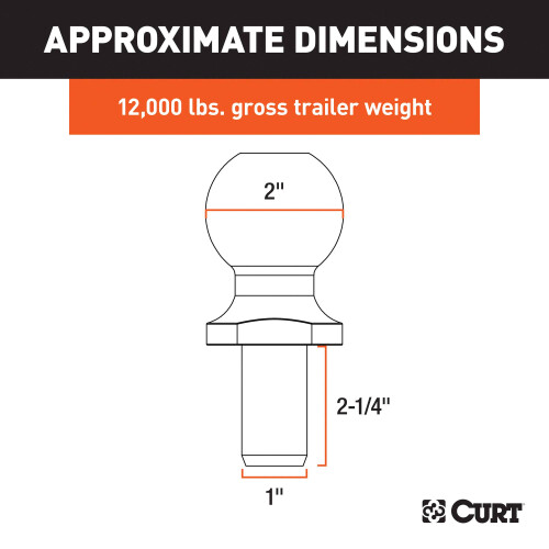Curt 40038 Chrome Trailer Hitch Ball 12 000 lbs de 2 polegadas de di   metro 1 x 2-1/4 polegadas haste 1