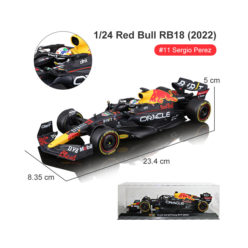 Maxpower (Rb18-11 With Helmet) 1:24 2022 F1 Bull Rb18 #1 Verstappen Champion Helmet #11 Perez Red/Gold