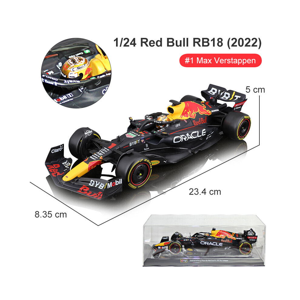 Maxpower (Rb18-1 With Helmet) 1:24 2022 F1 Bull Rb18 #1 Verstappen Champion Helmet #11 Perez Red/Gold