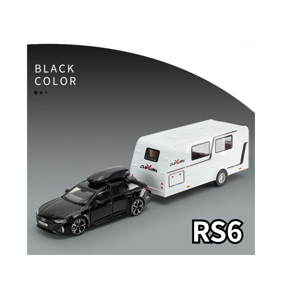 Maxpower (Black Rs6) 1/32 Trailer Rv Truck Toy Model Car Alloy Diecast Off-Road Vehicle Camper With Sound Light Toy Car Model
