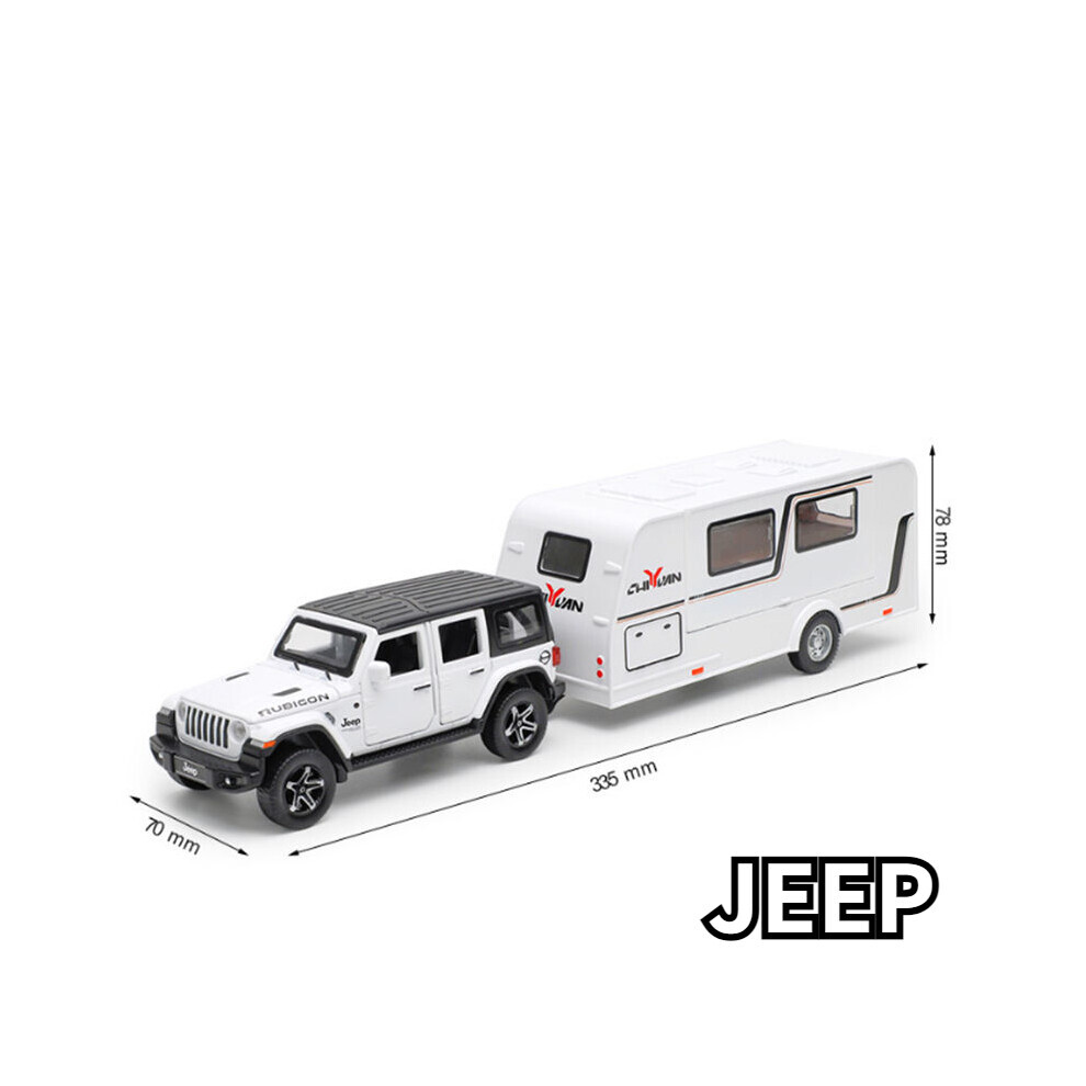 Maxpower (White Jeep) 1/32 Trailer Rv Truck Toy Model Car Alloy Diecast Off-Road Vehicle Camper With Sound Light Toy Car Model