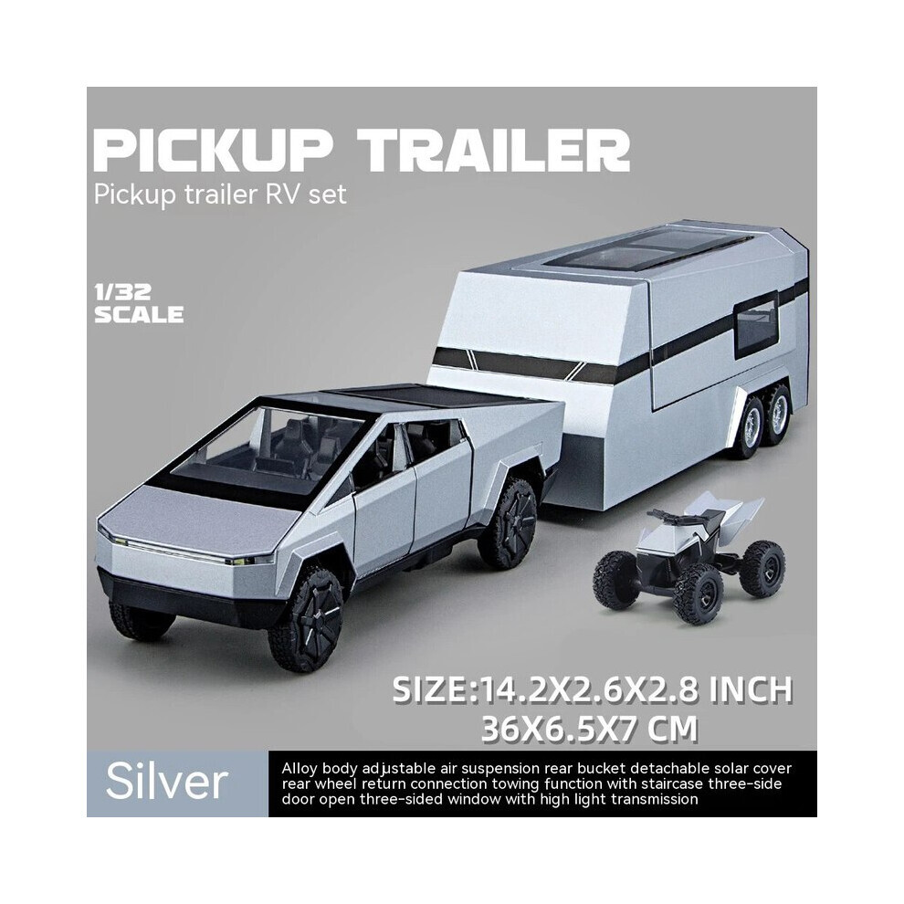 Maxpower (Pickup Rv Silver) 1:32 Toy Trucks For Boys Cybertruck Model Silver Pickup Truck Diecast Metal Toy Cars With Sound And