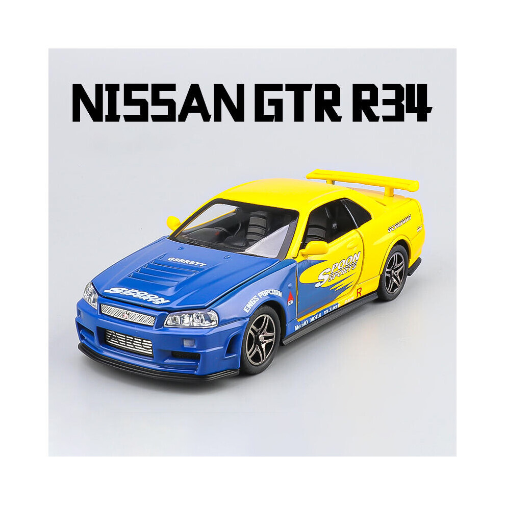 Maxpower (R34 Blue Yellow) 1:32 Nissan Gtr Gt-R R35 R34 Supercar Alloy Car Model Diecasts & Toy Vehicles Toy Cars Kid Toys For
