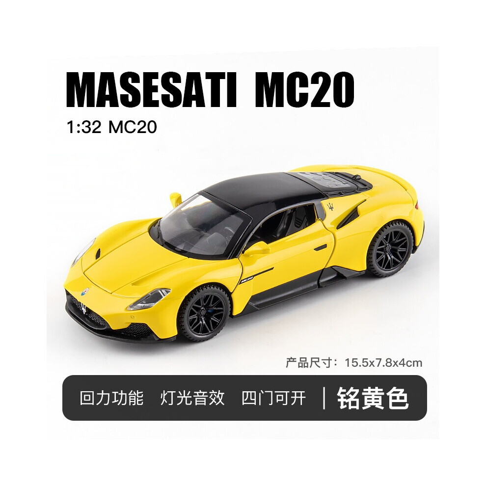 Maxpower (Yellow With Box) 1:32 Maserati Mc20 Sports Car Model Alloy Diecasts Metal Toy Vehicles Car Model Sound And Light Simulation