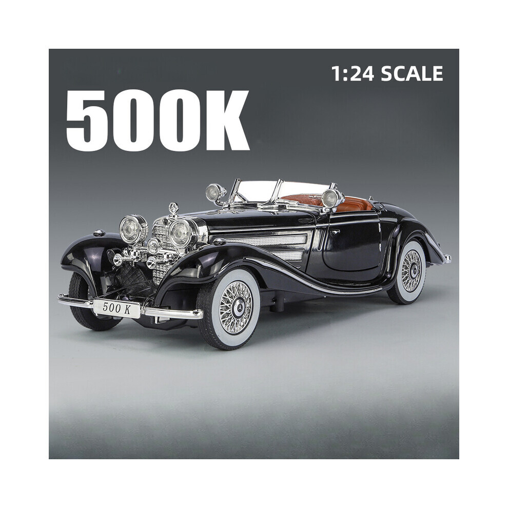 Maxpower (Black) 1/24 Scale 500K Vintage Car Model Toy Diecasts Alloy Sport Car Toys With Sound And Light Pull Back Vehicles