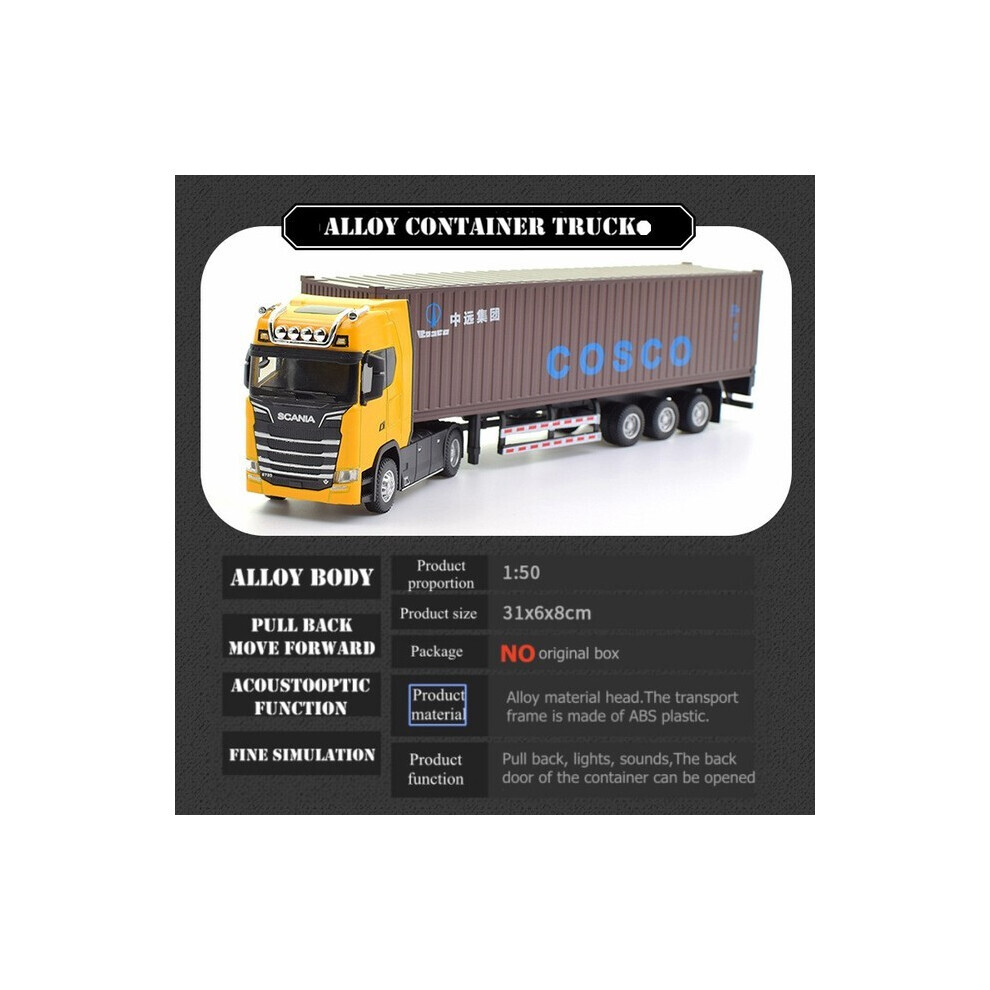 (Yellow Brown) 1:50 Simulation Alloy Diecast Large Truck Head Model Container Toy Pull Back Sound Light Engineering-image-OPC-PG9DSC8-NEW