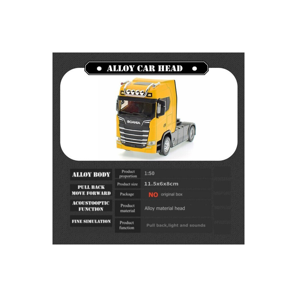 (Yellow Truck Head) 1:50 Simulation Alloy Diecast Large Truck Head Model Container Toy Pull Back Sound Light Engineering-image-OPC-PG9DSCB-NEW