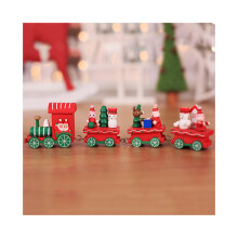 (Red Green) Christmas 4 Wooden Section Train Decoration Jewelry Festival Childrens Gift