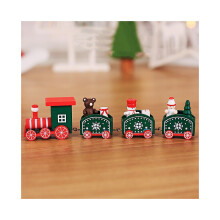 (Green Red) Christmas 4 Wooden Section Train Decoration Jewelry Festival Childrens Gift